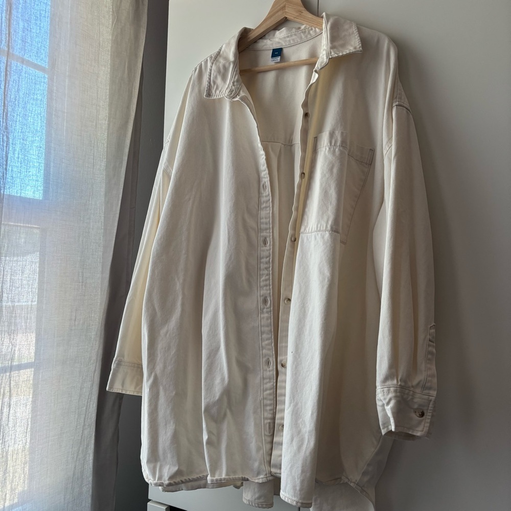 NWOT Old Navy Boyfriend Button-Down Jean Tunic — Ecru